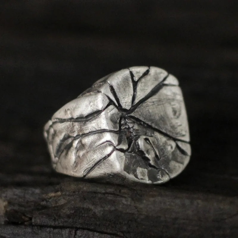 Retro Cracking Rock Large Ring For Men Silver Color Punk Gothic Ring Handmade Jewelry Biker Accessories Domineering Gift For Man - Madeinsea©