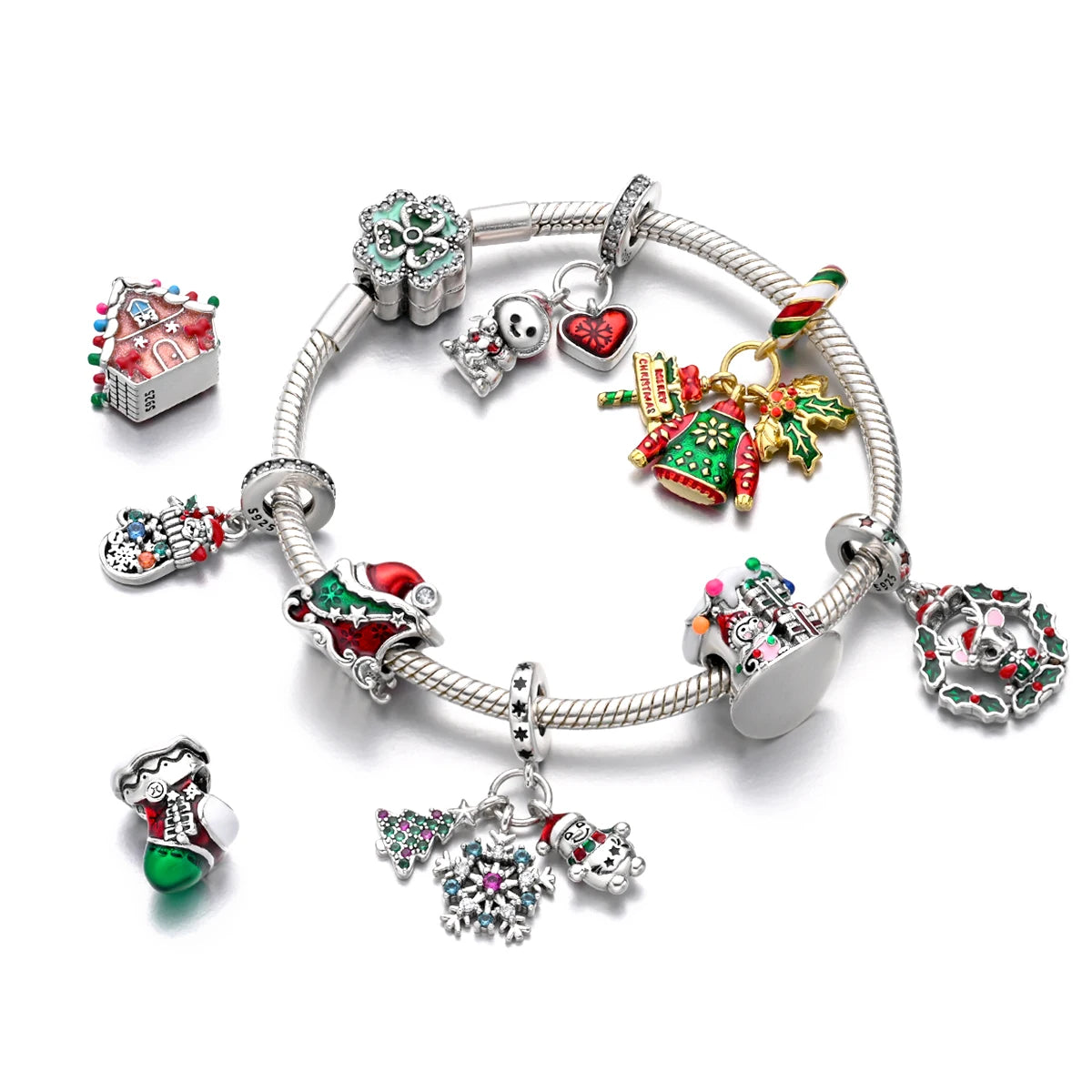 New 925 Silver Santa Claus Elk Socks Christmas Charms Beads Fit 3mm 925 Original Bracelets DIY Party Jewelry Festival Gifts