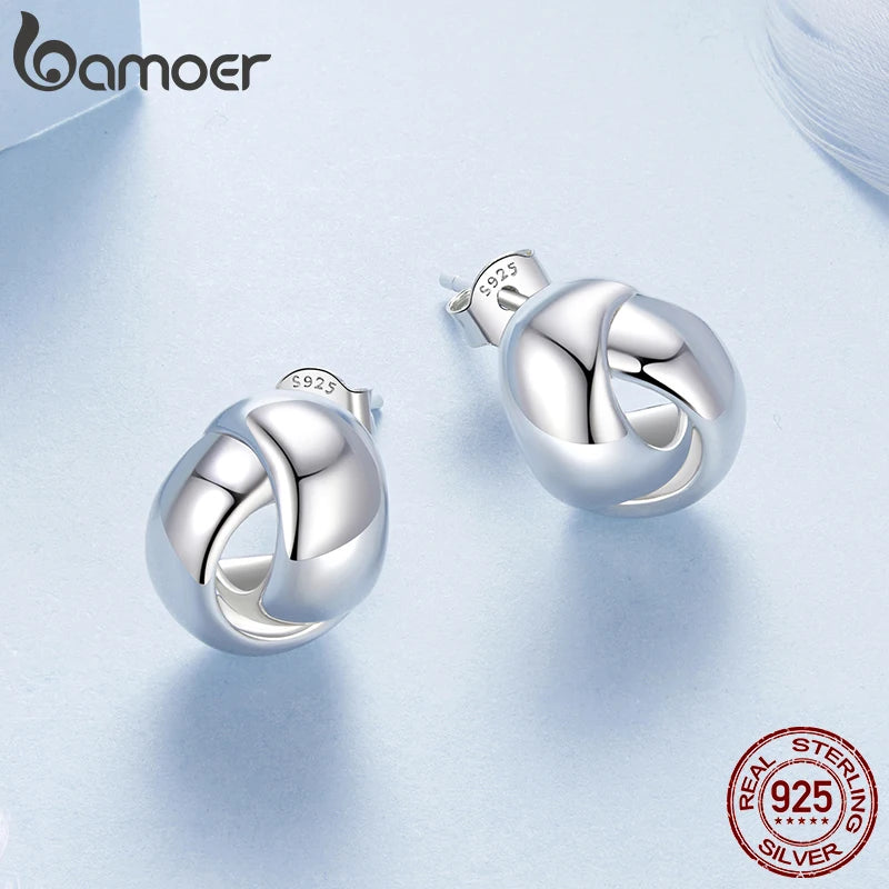 BAMOER Authentische 925 Sterling Silber glänzend gewebte Ohrringe, vergoldete Love Ohrstecker für Frauen BSE1115