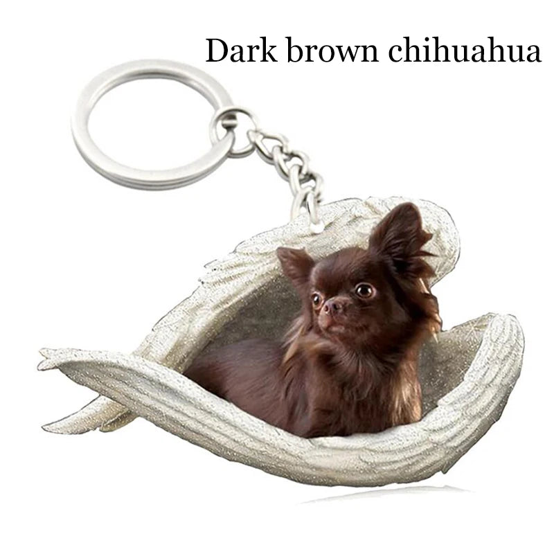 100 Style Cut Dog Sleeping Angel Pendant Bag Keychain Car Keychain Keyring Animal Pet Jewelry Boyfriend Girls Gift Accessories