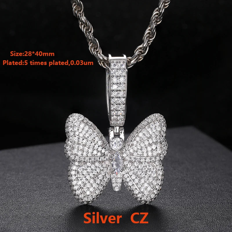 Original Women Luxury Full Iced Out Moissanite Butterfly Pendants Fashion Silver 925 Charms Jewelry Man Necklace Chain Wholesale