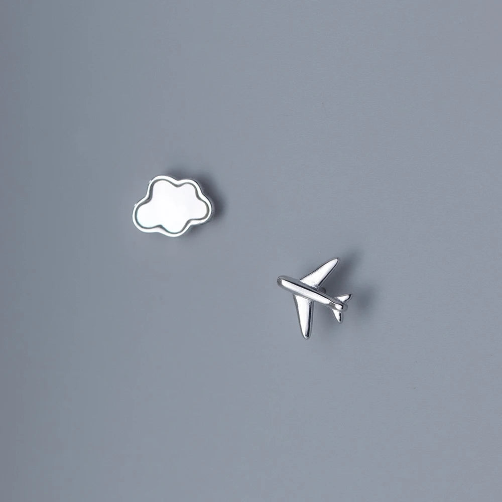 Mkendn Genuine 925 Sterling Silver Cloud Fashion Airplane Simple Stud Earrings For Women Sterling Silver Jewelry Flight Gifts