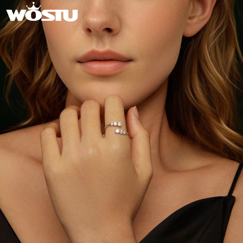 WOSTU Engagement Moissanite Opening Ring For Women s925 Silver Diamond Cut Flower Adjustable Promise Rings Girl Party Fine Gift