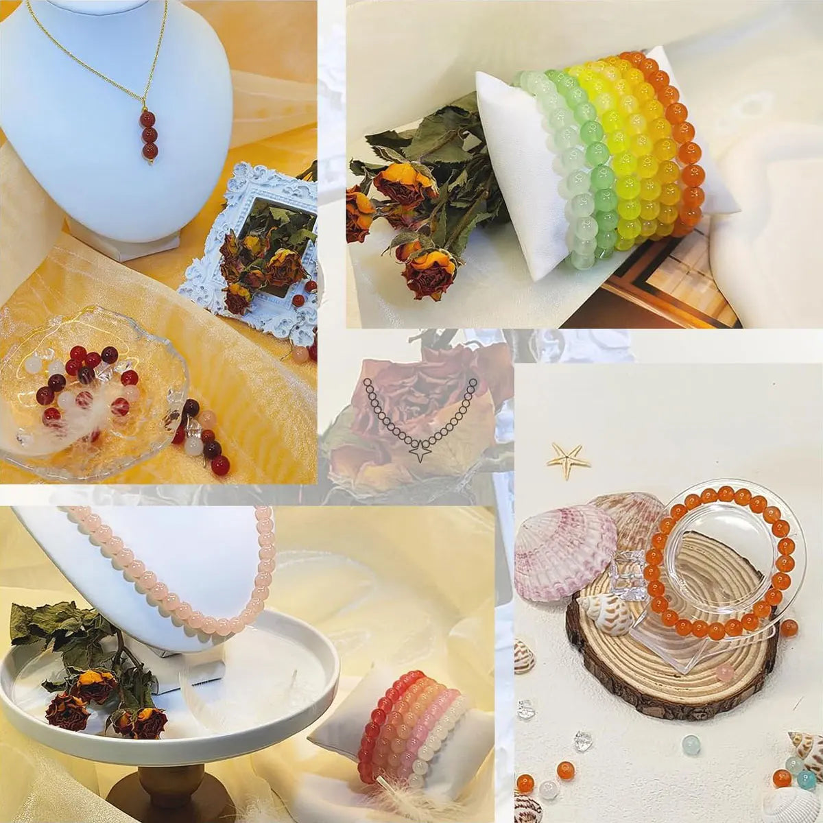 24color/1box 8mm Glass Round Beads DIY Bracelet Necklace Jewelry Accessories (Random Color)