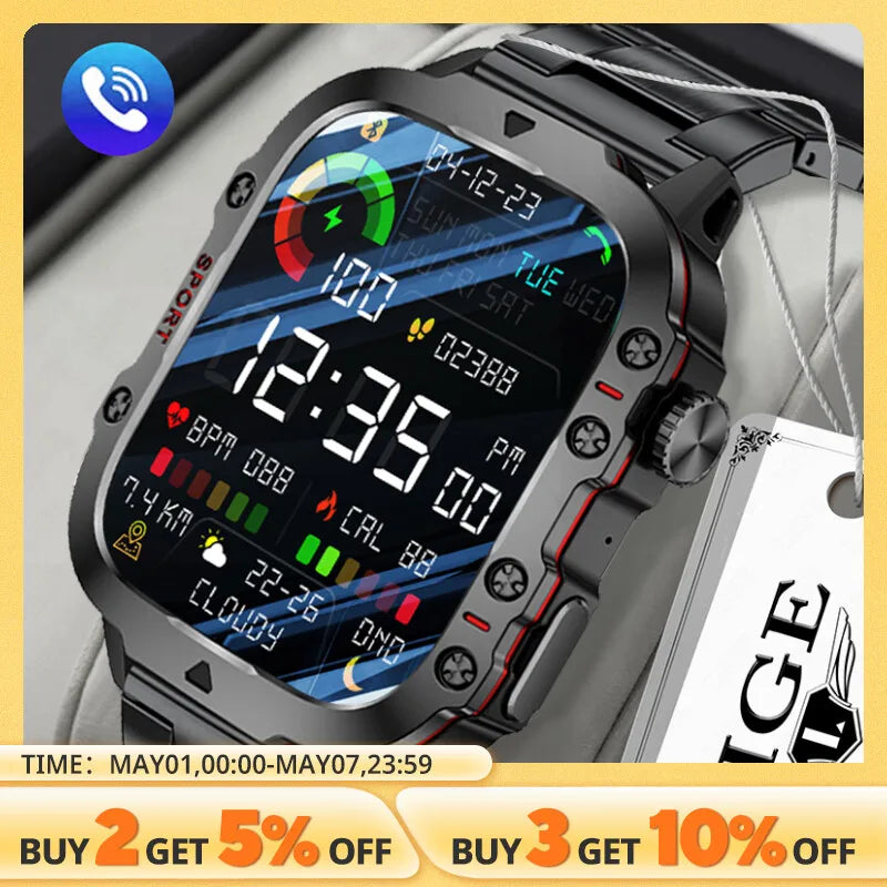 LIGE New Smart Watch 1.96 Inch Screen 420 MAh Bluetooth Call Voice Assistant Watch Sports Fitness Waterproof Smartwatch For Men - Madeinsea©