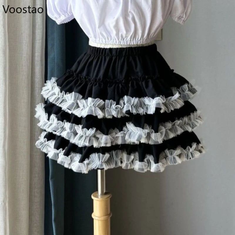 Sweet Kawaii Lolita Cake Skirts Japanese Women Gothic Y2k Ruffles Fluffy Shorts Petticoat Girls Casual Fashion Culotte Skirt