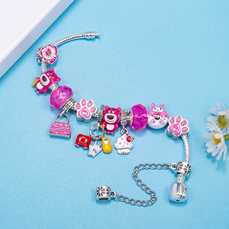 Silver Plated Cartoon Bear Ice Cream Beads Charm Bracelet For Women With DIY Beand Pendants Bracelet Jewelry Gift Dropshipping