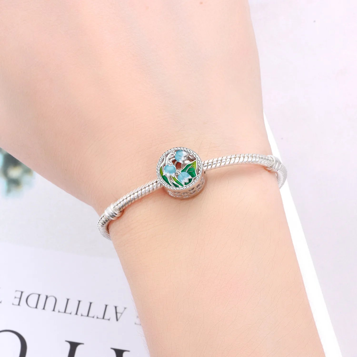 PANPOKI 925 Sterling Silver Green Linglan Flower Pendant Beads Original Pendants Bracelet Charm Jewelry Party DIY Trendy Gifts