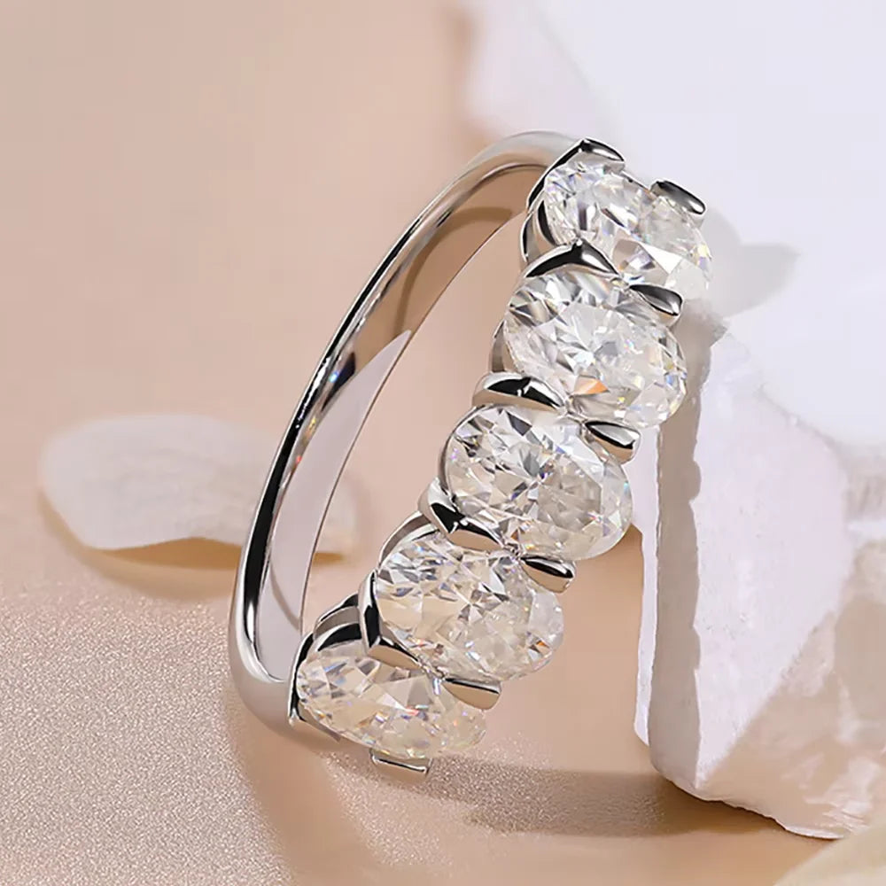 Serenity 2.5cttw 5 Stone Oval Cut D Color Moissanite Row Rings For Women 100% S925 Sterling Silver Plated 18K Eternity Rings GRA - Madeinsea©