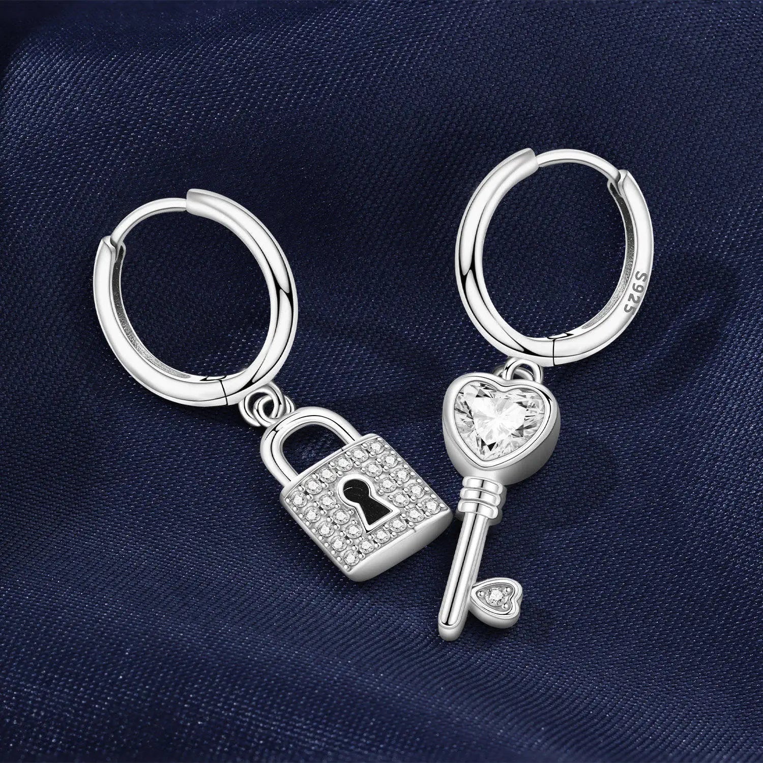 PANPOKI 925 Sterling Silver Asymmetric Design Earring Key Lock Earrings Drop Earrings For Women Party Gifts Trendy Jewelry