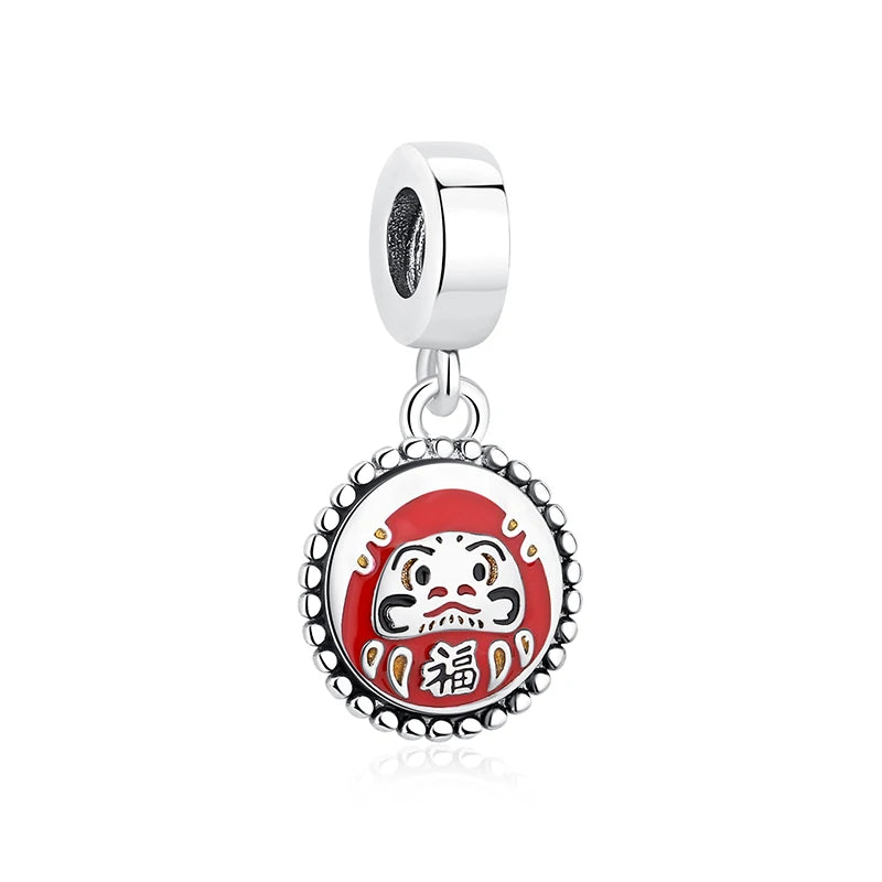 925 Sterling Silver Charms Beads Original Japanese Doll Fortune Cat Charm Fit Brand Bracelets Bangles DIY Jewelry For Women