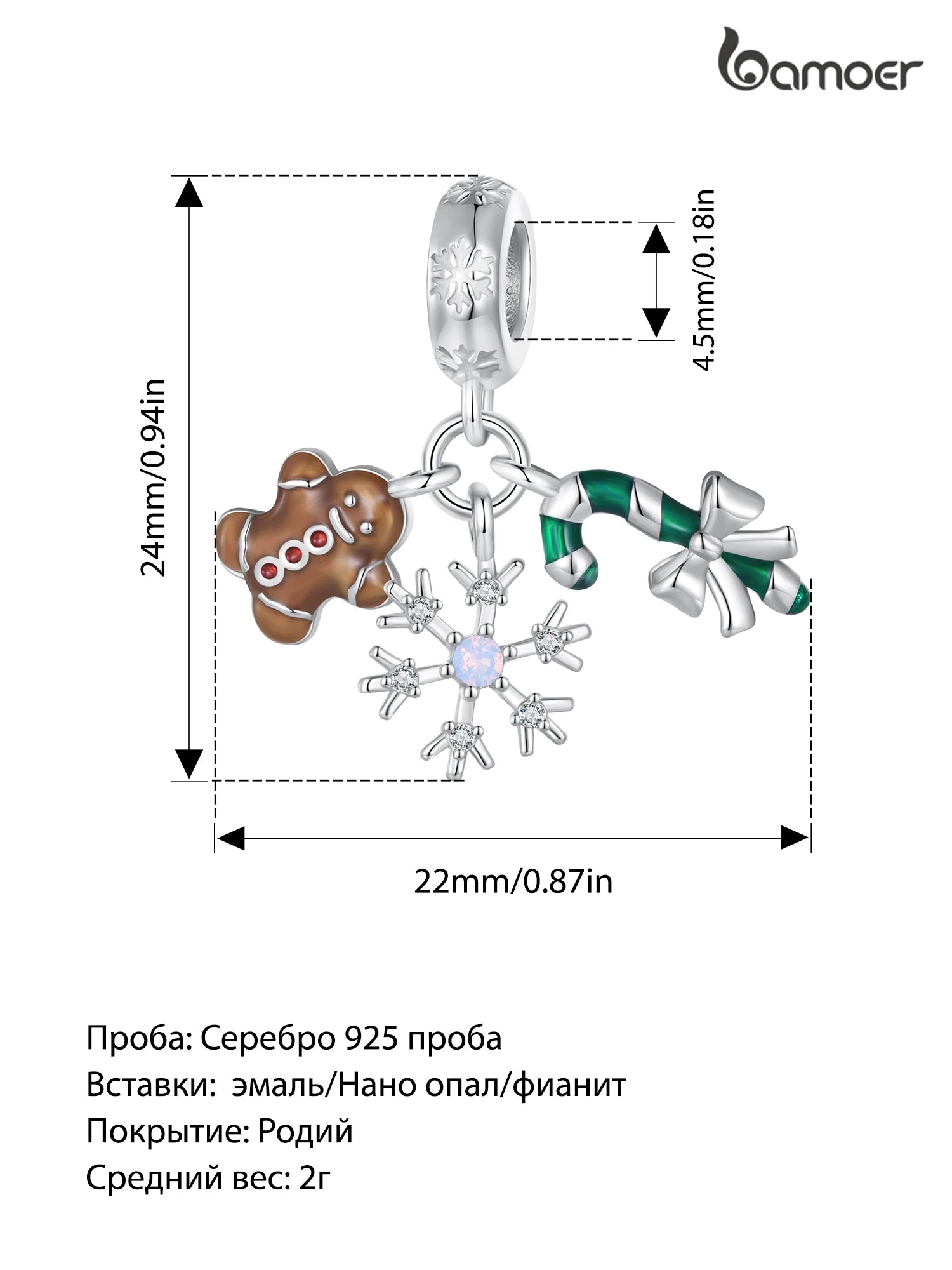 Bamoer Original 925 Sterling Silber Weihnachtsanhänger Bär Schneemann Passend für Original Armband Halskette Damen Geschenk Feiner Schmuck