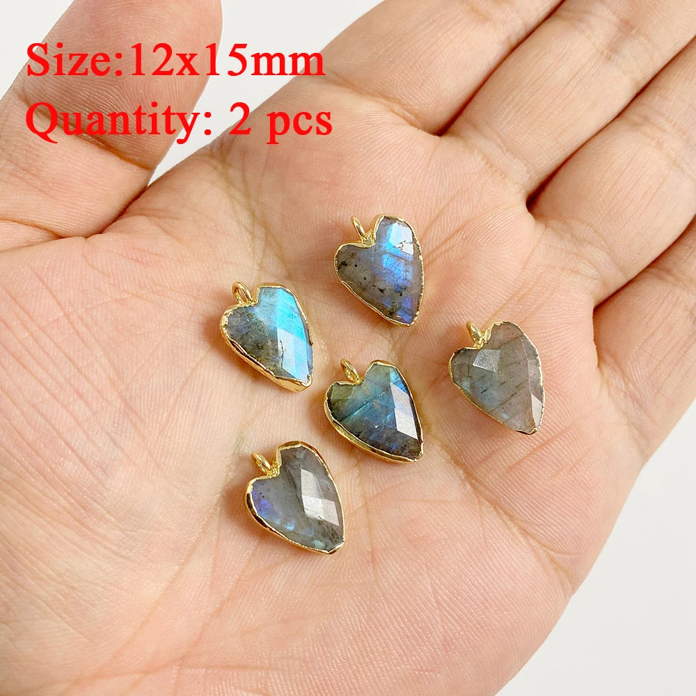 2PCS Natural Flash Labradorite Stone Pendant Irregular Shape Fashion Flash Labradorites Charms Connector For Jewelry Making DIY