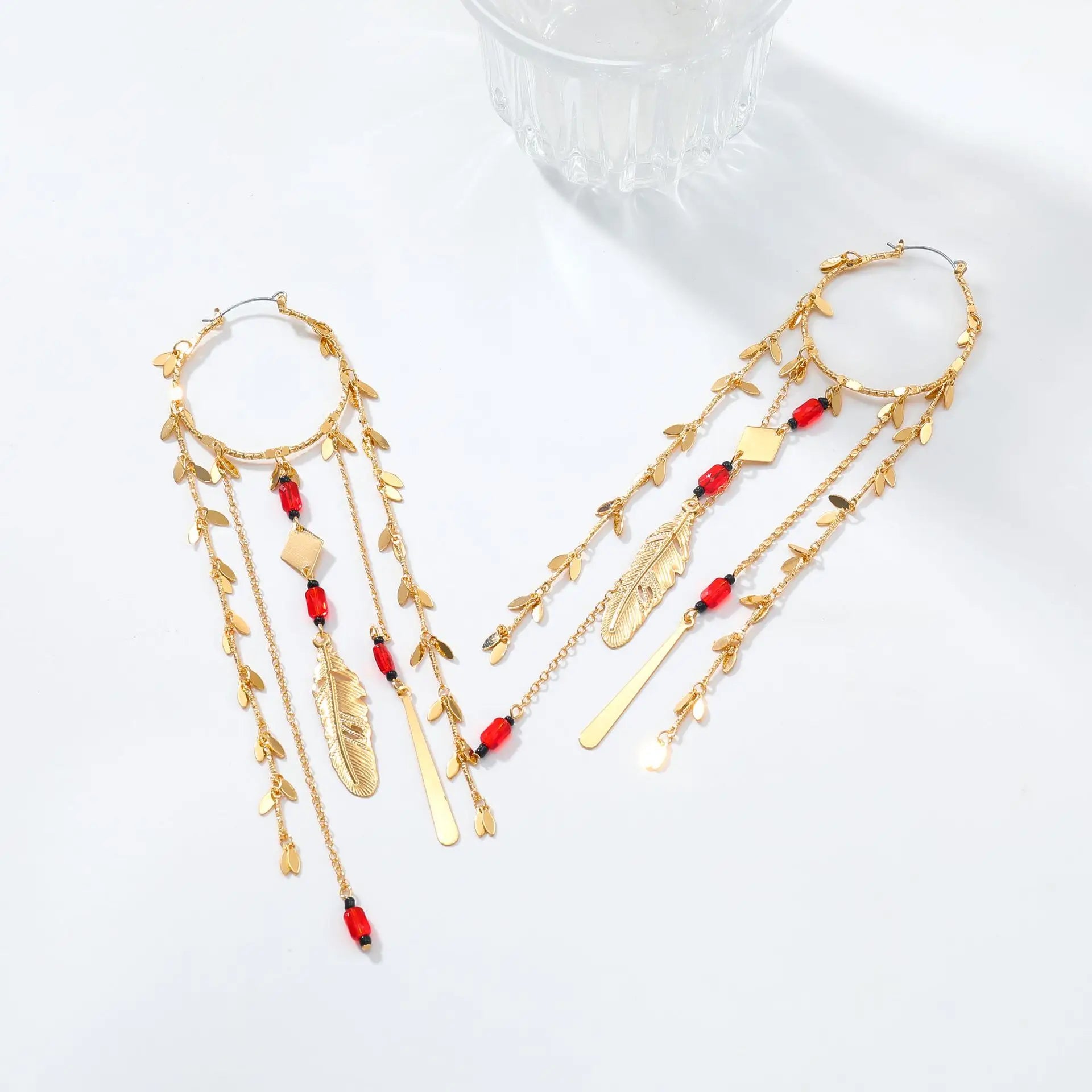 ZAA Exaggerated Tassel Feather Alloy Multi-layer Earrings