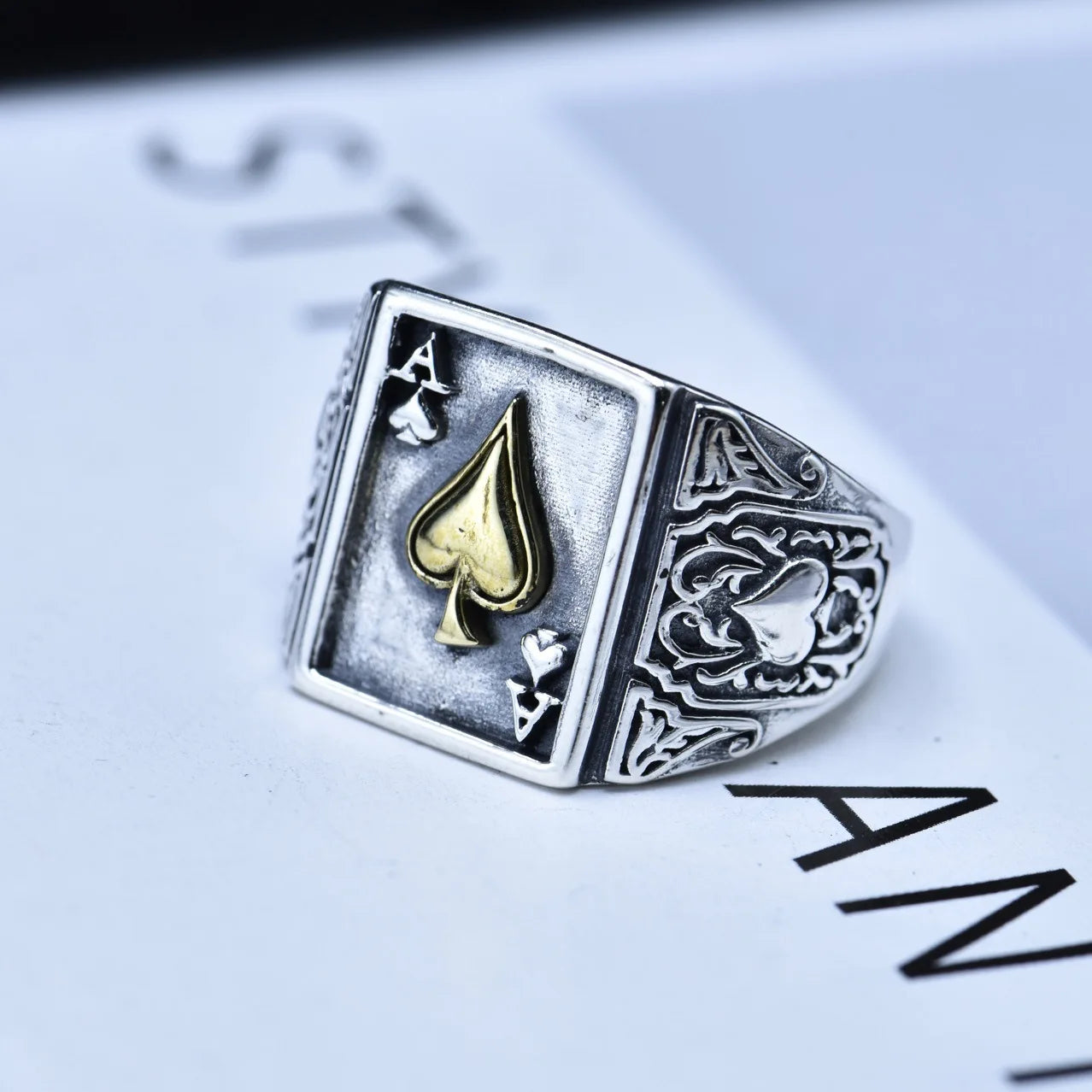 Retro Ace of Spades Ring For Men Silver Color Punk Gothic Open Ring Designer Jewelry Unisex Accessories Creative Peace Art Gift