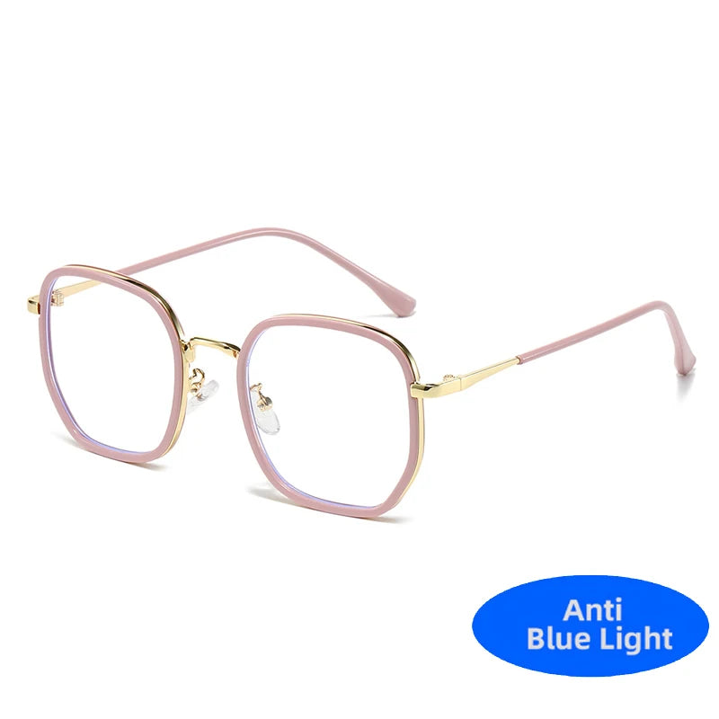 New Simple Square Metal Anti Blue Light Glasses Men Women Oversized Retro Optical Spectacles Frame Fashion Prescription Eyeglass