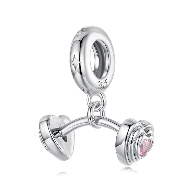 BAMOER 925 Sterling Silver Headphone Tennis Barbell Charm Pendant fit Original Bracelet DIY Jewelry Accessories bamoer Beads