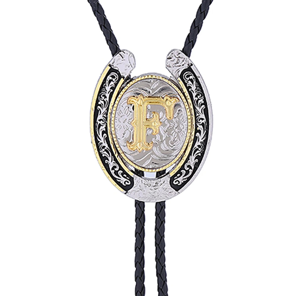 European and American horseshoe letters bolo tie large