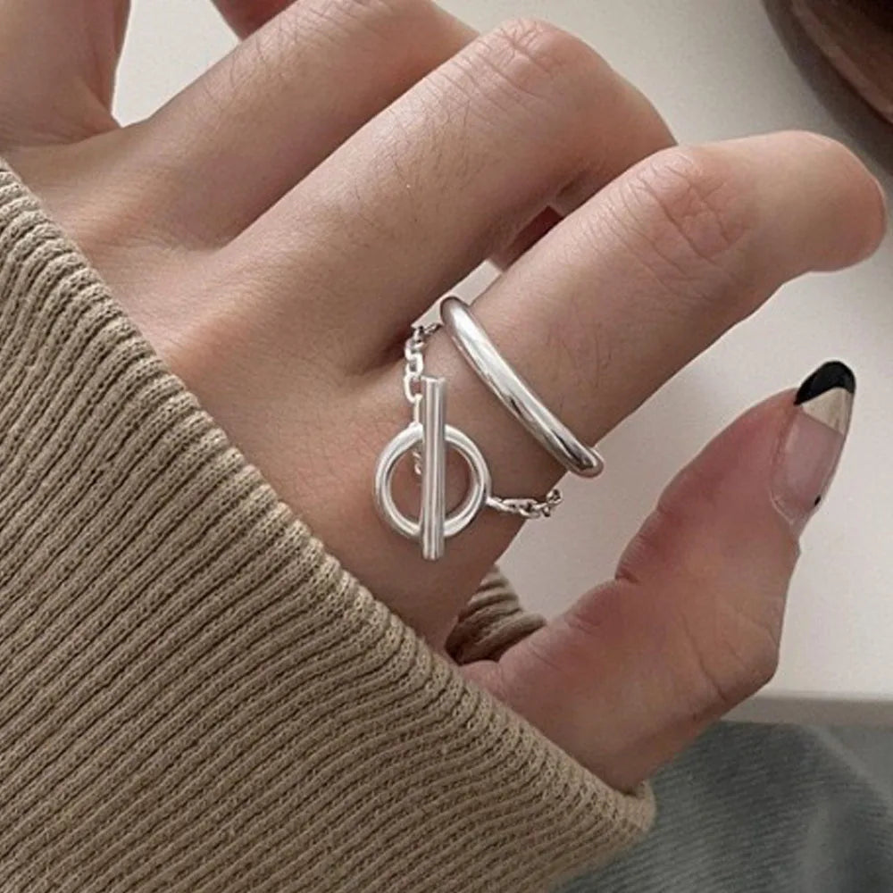 BF CLUB 925 Sterling Silver Rings For Women Open Minimalist Retro Chain Ring Creative Anillos Bague Fine Jewelry