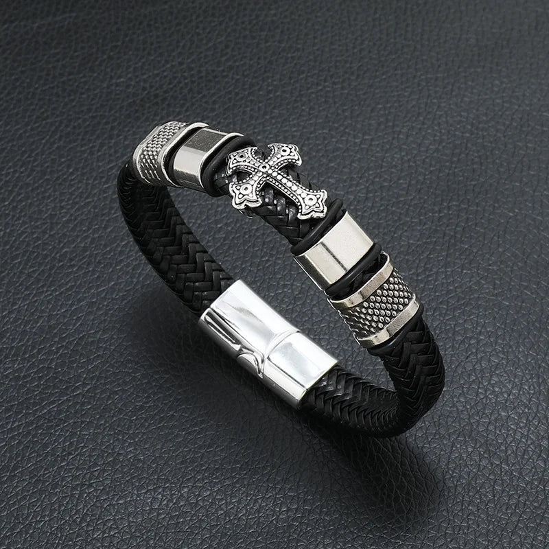 Bracelet en cuir pour homme avec symboles musicaux, style vintage et créatif. Bracelet simple multicouche en cuir.