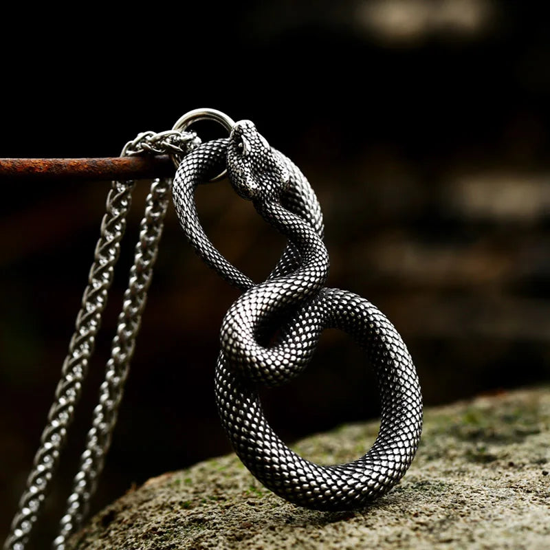 Fashion Vintage Women Men Snake Stainless Steel Pendant Chain Necklace Jewelry BP8-492