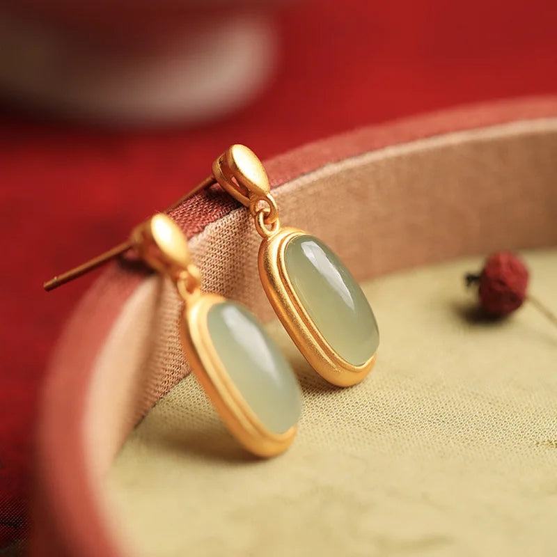 Woman 18k Real Gold Stud Earrings Korean Designer Earrings Luxury Natural Jade Stud Earrings for Women Brincos Pendientes Bijoux