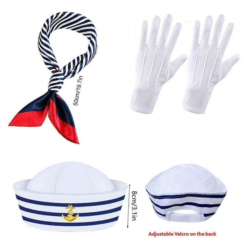 4pcs Cosplay Sailor Hat Scarf Tie Holiday Party Makeup Clothing Accessories Cosplay Adjustable Velcro Captain Navy Hat Set
