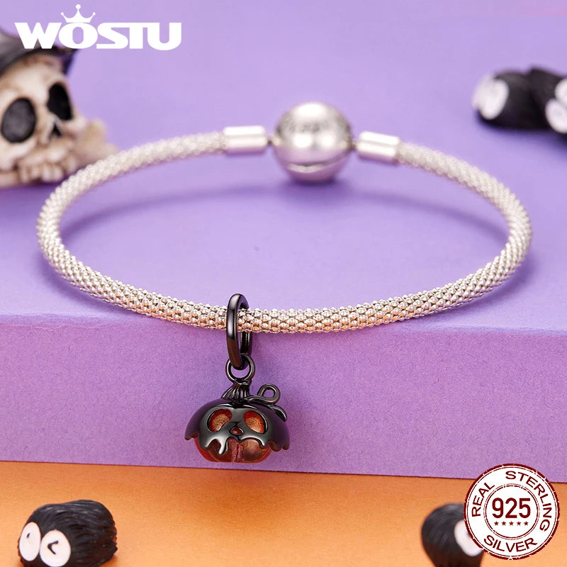 WOSTU 925 Sterling Silver Halloween Charm Skull/Pumpkin/Magic/Ghost Pendant Original Fit for Women  Bracelet DIY Fine Jewelry