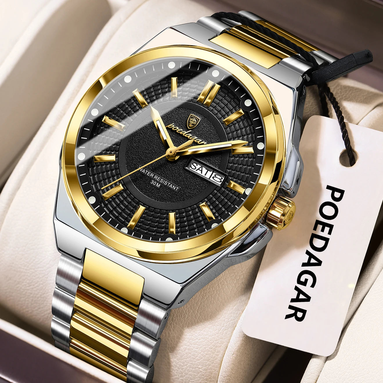 POEDAGAR Sport Original Men Clock Quartz Date Week Luxury Man Wristwatch Waterproof Luminous Stainless Steel Men's Watches Reloj - Madeinsea©