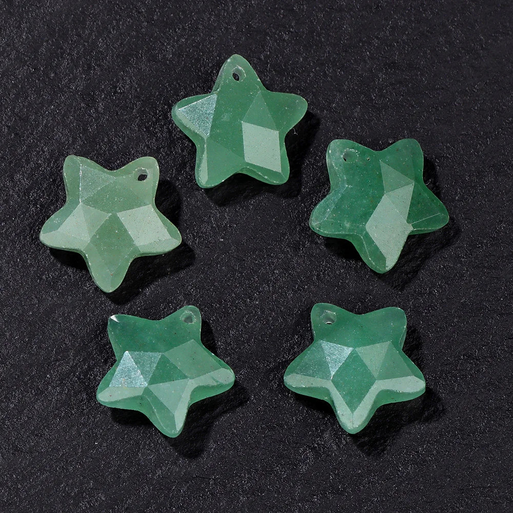 14MM Natural Faceted Stone Pendant Five Star Shape Amethysts Amazonite Quartz Charm Bead For Earrings Bracelets Necklace DIY