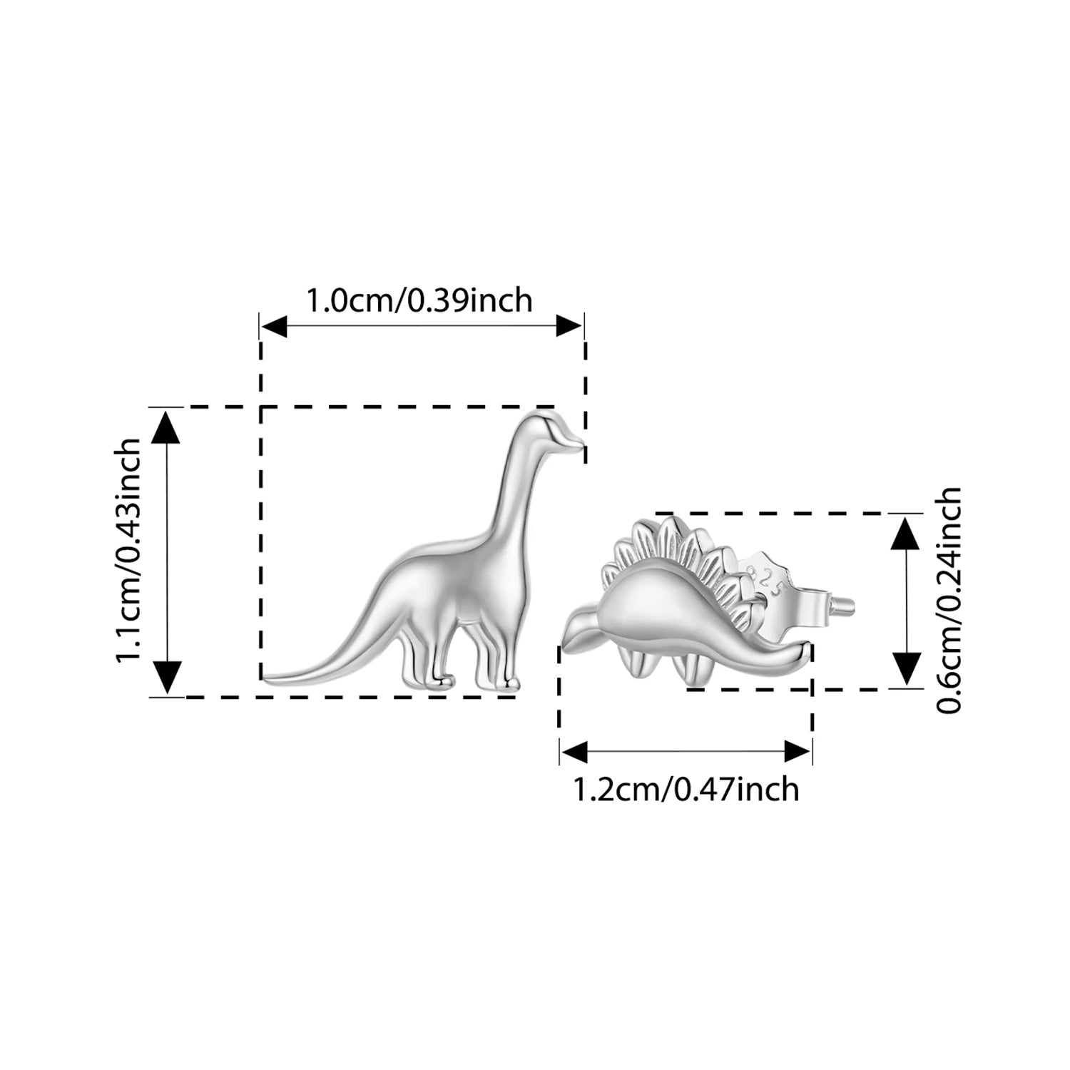 BAMOER 925 Sterling Silver Mismatched Dinosaur Stud Earrings, Minimalist Cartilage Tragus Piercing Jewelry Gifts for Women