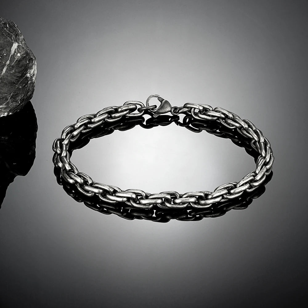 MKENDN Punk Retro Oxidized Black Link Chain Bracelets For Men Motocycle Cuban Chain Stainless Steel Street Rock Biker Jewelry