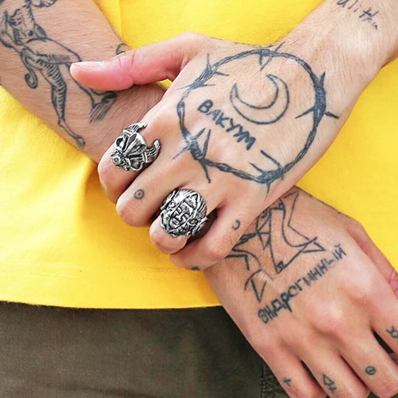 Retro Instant Of Thought God or Devil Ring For Men Handmade Designer Jewelry Punk Gothic Open Ring Biker Accessories Unisex Gift