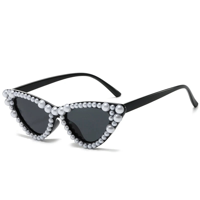 Luxusmarke Design Feinschimmernde Perlen-Sonnenbrille Damen Cat Eye Brille Lässig Bling Sonnenbrille Lentes De Sol Mujer UV400