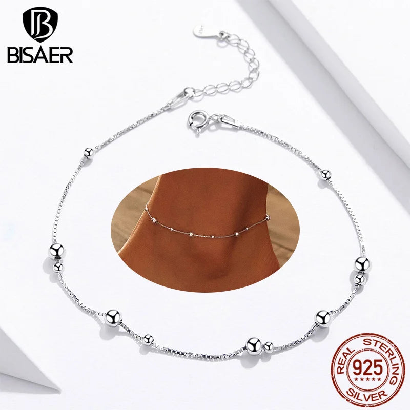 BISAER 925 Sterling Silver Infinity Love Anklet Chain Hypoallergenic Waterproof Anklets For Women Fine Jewelry Vacation Gifts