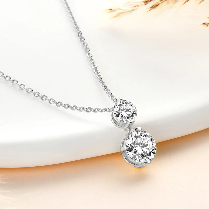 OXTAO 925 Sterling Silver Moissanite Two-stone Pendant Necklace for Women  D Color VVS1 Diamond Engagement Wedding Jewelry Gift