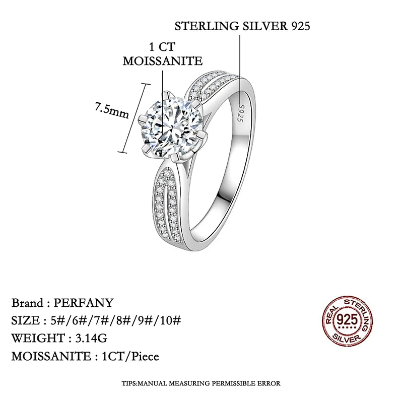 PERFANY 0.5-2CT Moissanite Ring for Women S925 Pure Silver Laboratory GRA Certified Diamond Wedding Luxury Jewelry - Madeinsea©