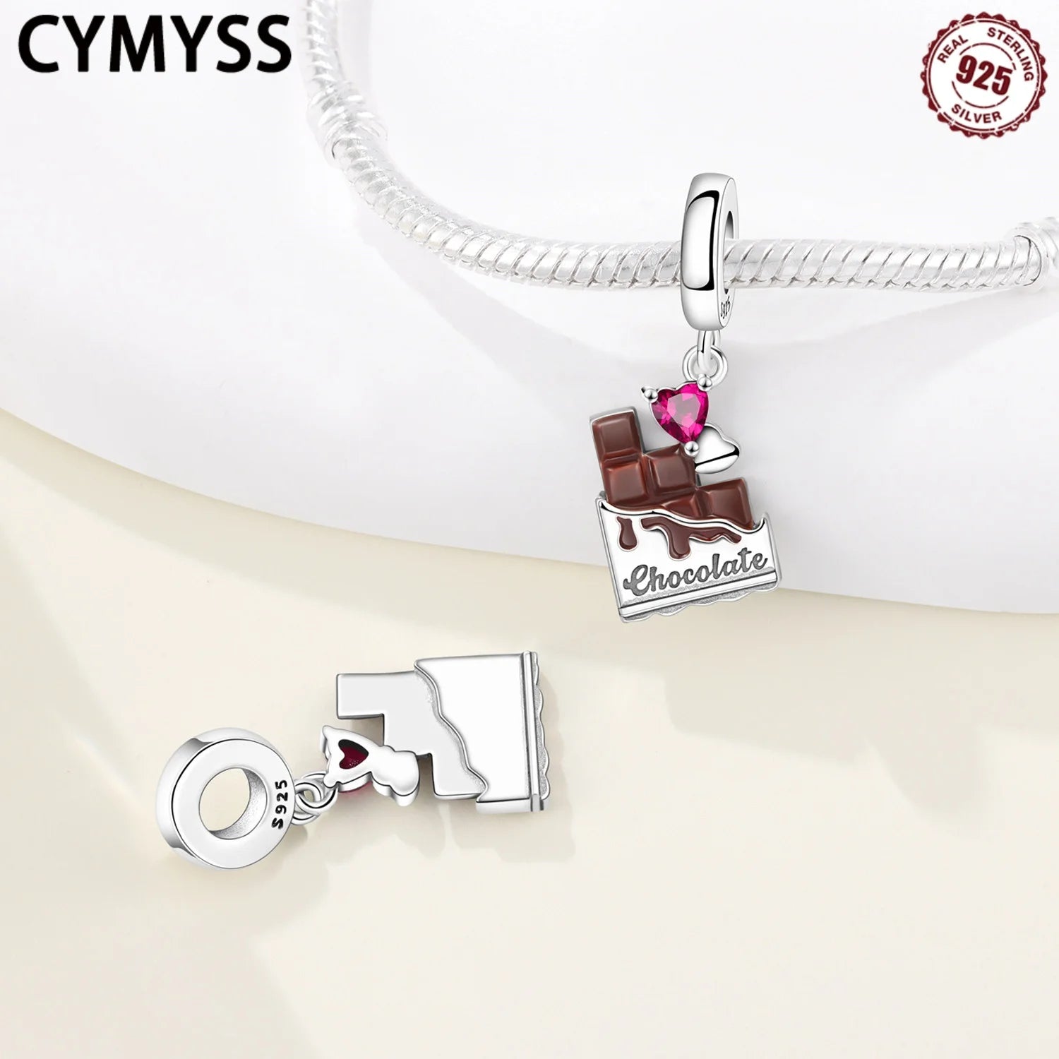 S925 Sterling Silver Heart Zircon Chocolate Coffee Pendant Charms Beads Fit Womans Bracelets Necklace DIY Party Gifts Jewelry