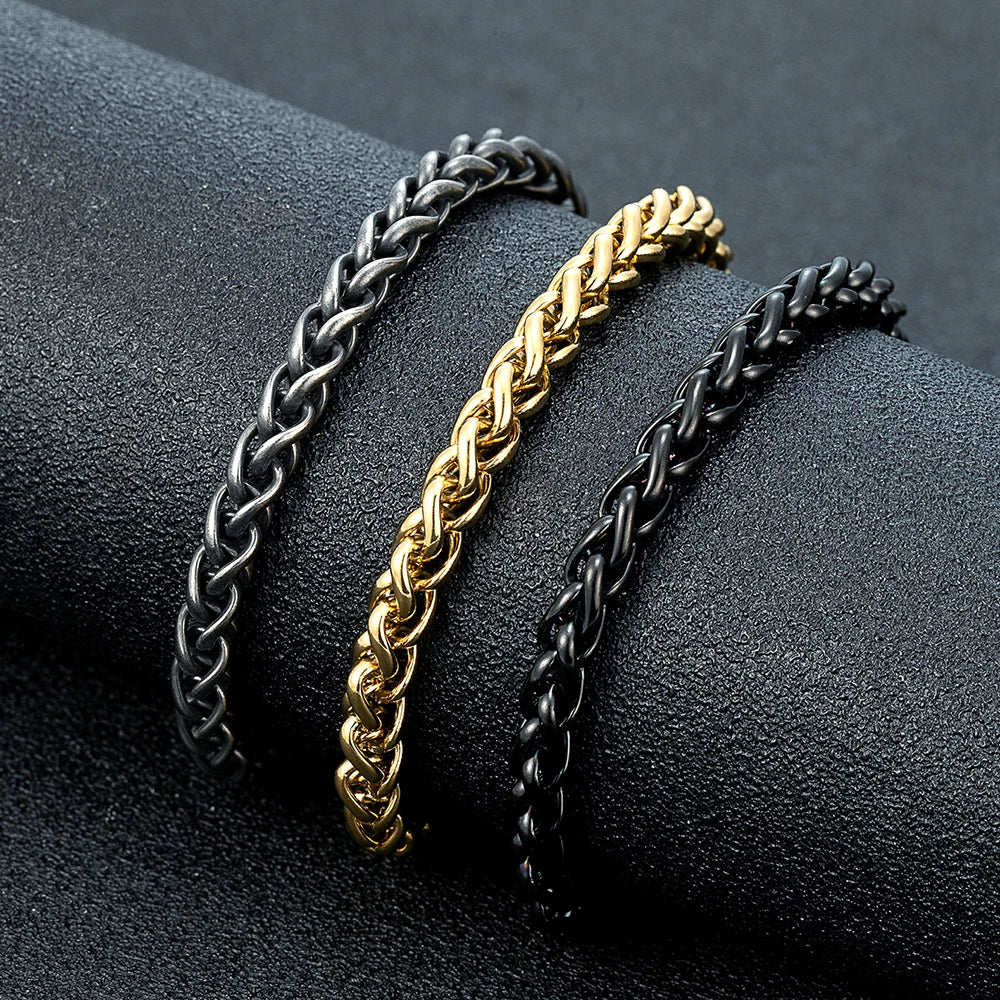 MKENDN Stylish Curb Cuban Chain Bracelet for Men Women 18k Plated Stainless Steel Punk Rock Cubic Foxtail Chain Unisex Gifts
