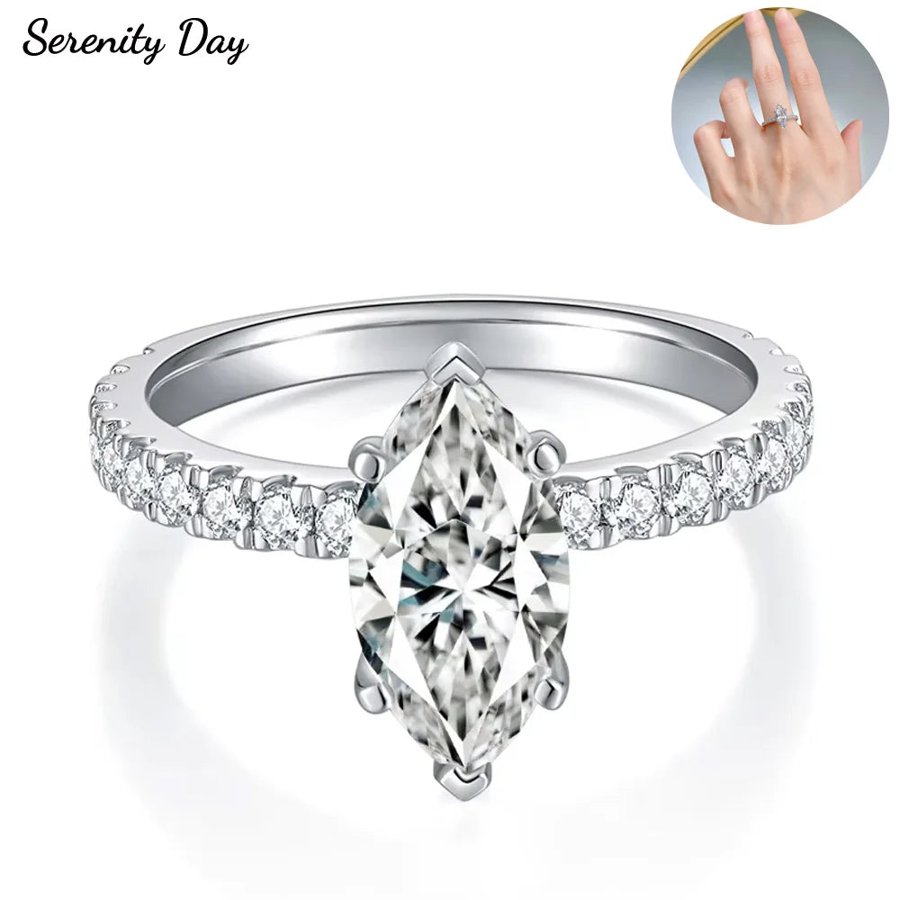Serenity 2ct Marquise Cut D Color Moissanite Rings for Women Wedding Bridal 100% S925 Sterling Silver Eternity Rings Plated 18K