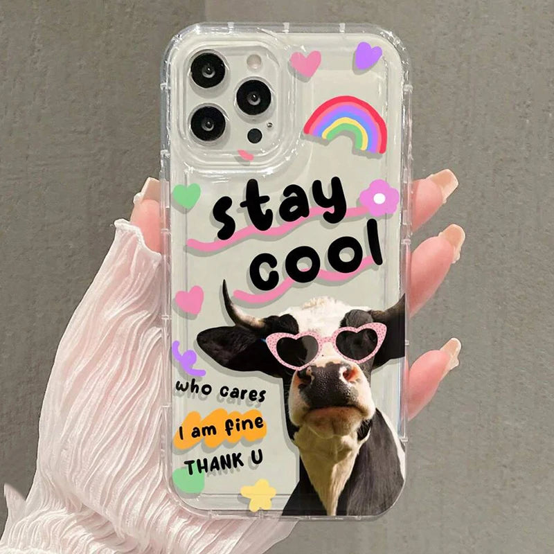 Creative Cow Pattern Clear Phone Case for Xiaomi Redmi Note 13 12 11 Pro Plus 5G 11S 10S 9S 9 10 4G Soft Transparent Cover