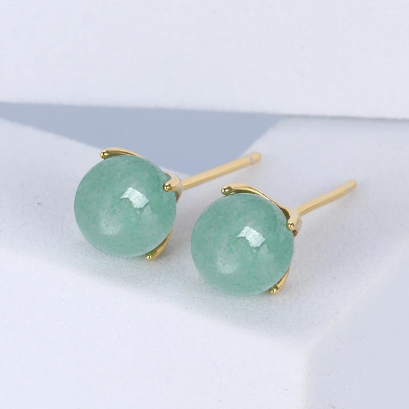 OXTAO 925 Sterling Silver 6.5-7mm/7.5-8mm Women's Simple Four-Claw Earrings Natural Green Gem Stone Earrings For Women Jewelry