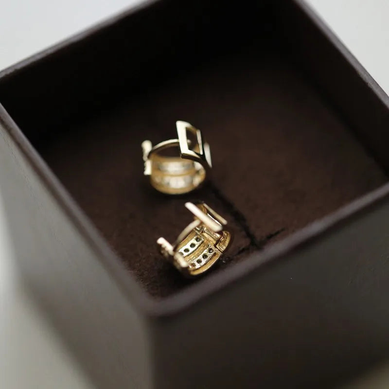 925 Sterling Silver Plated 14K Gold Shining Double Row Zircon Earrings for Women High Quality Stylish Simple Jewelry