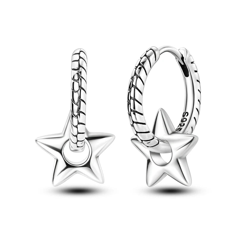 Classic Earrings 925 Silver Zircon Shiny Stars Moon Warm Sun Double Hoop Earrings For Women Original Birthday Party Jewelry Gift