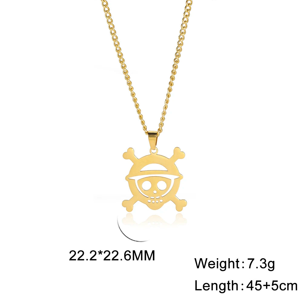 Stainless Steel Necklaces Anime Cartoon Skeleton Face Chain Fashion Choker Goth Necklace For Men Fans Jewelry Gifts One Piece