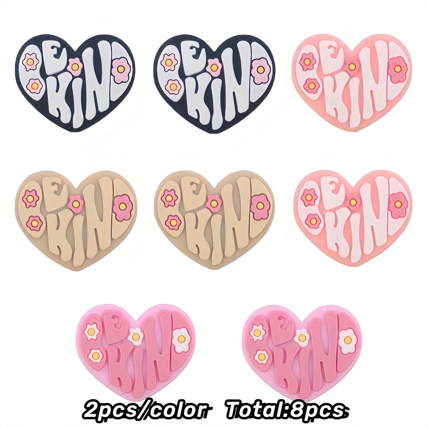 Lot de 5/8/12/16 perles en caoutchouc colorées en silicone avec motif de fleurs d'amour (Be King) pour la fabrication de bijoux et de loisirs créatifs