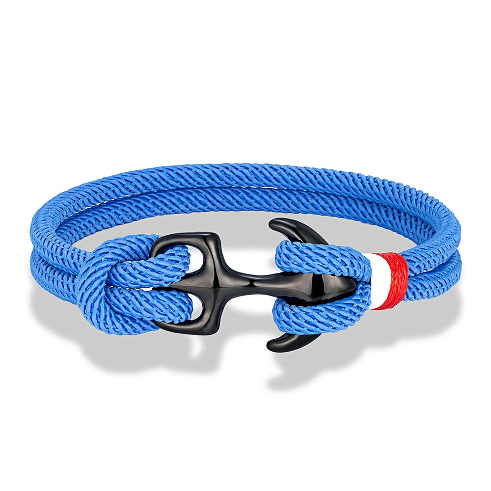 MKENDN Schwarzes Ankerarmband für Damen und Herren, zweireihiges Armband aus nautischem Seil, Sportschließe aus Edelstahl, maritimer Schmuck