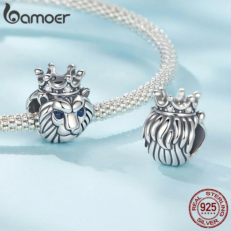 BAMOER Löwenkronen-Charm-Perle aus massivem 925er Sterlingsilber, passend für Original-Armbänder und DIY-Schmuckzubehör, BAMOER-Perle SCC3086