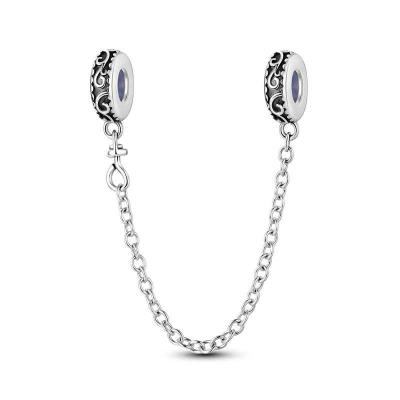 Silver Charm 925 Sterling Silver Clip Charms Safety Chain Charm CZ pave Round Clip Beads Fit Original Bracelet Jewelry Making