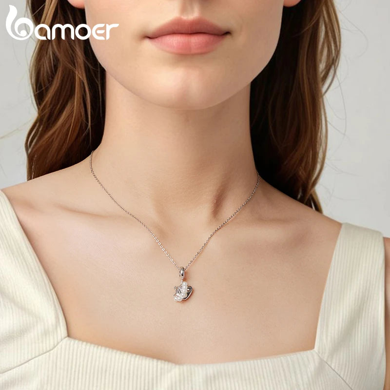 BAMOER Pink Birthday Cake Bear Charm Double-Layer Sparkling Silicone Spacer Beads Fit Original Bracelet DIY Jewelry Accessories